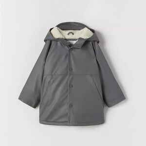 Zara Gray Rubberized Fleece Lined Raincoat